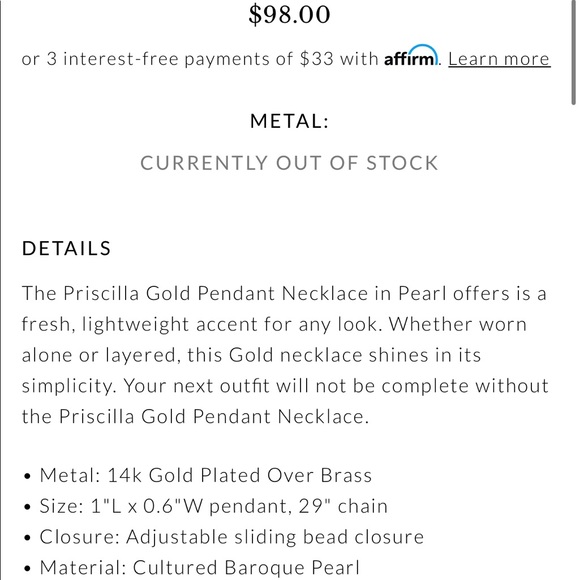 KendraScott Gold Baroque Pearl Priscilla Necklace - Picture 4 of 12